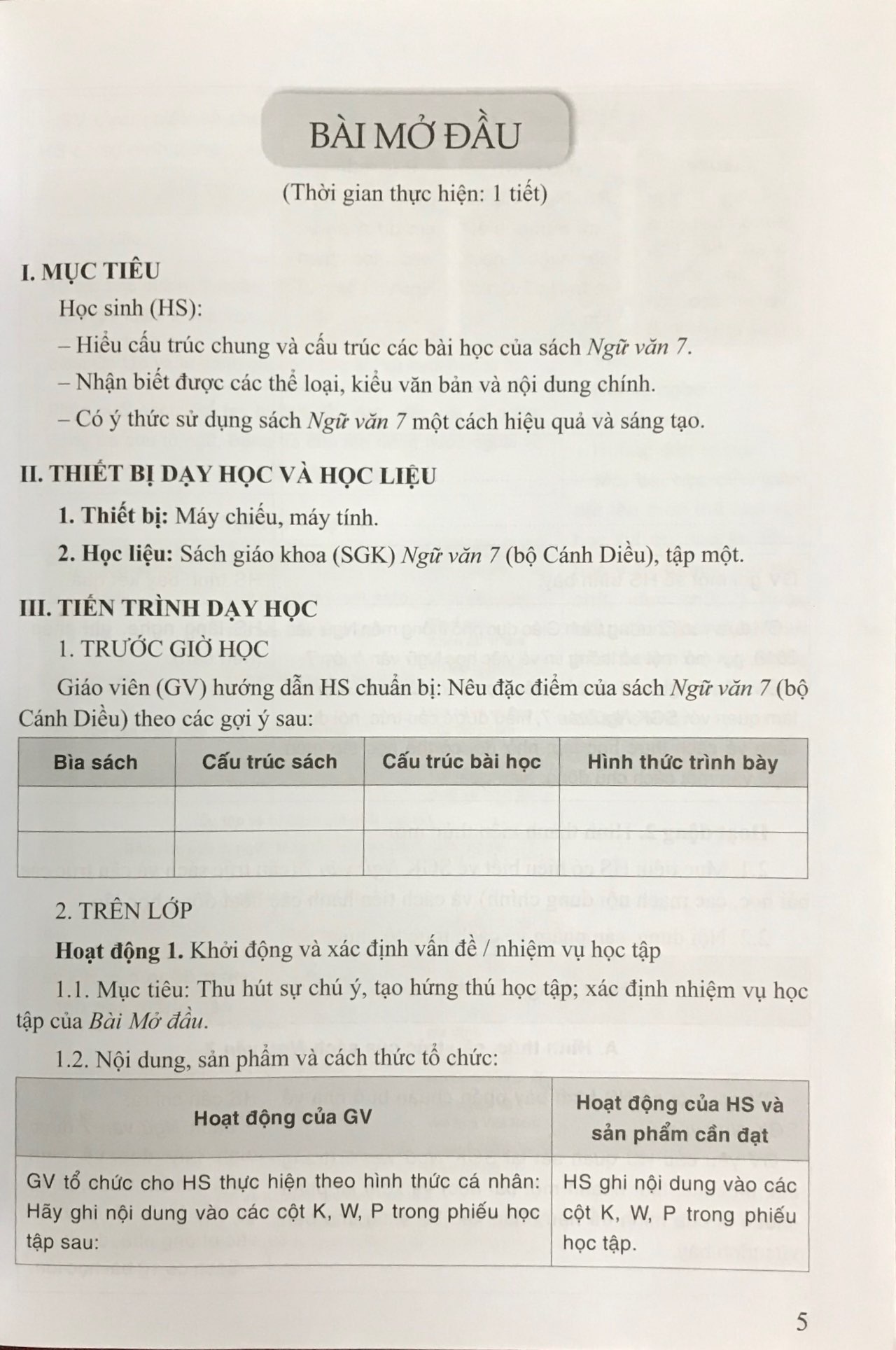 Sách Kế Hoạch Bài Dạy Ngữ Văn Lớp 7 Tập 1 - Cánh Diều