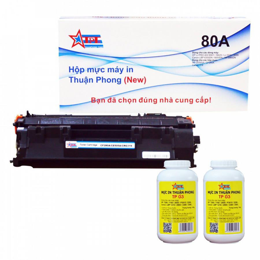 COMBO Hộp mực Thuận Phong 80A / 05A  + 2 lọ mực đổ TP03 dùng cho máy in HP M401/ M425/ P2035/ P2055 / Canon LBP 251/ 6300/ MF411/ 5980 – Hàng Chính Hãng