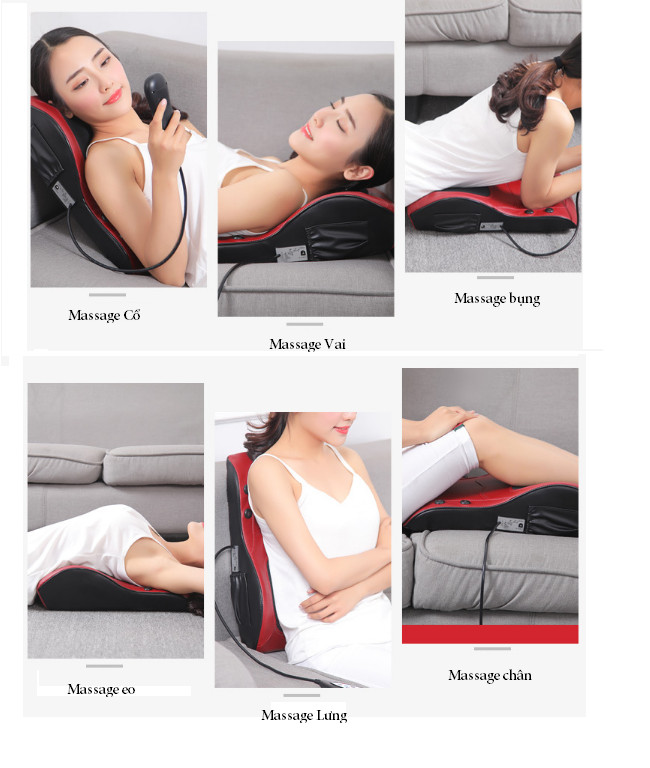 Gối Massage, Gối mát xa 16 Bi Hồng Ngoại Công Nghệ Nhật Bản Đảo Chiều , Có Điều Khiển Cầm Tay Kèm Đầu Cắm Sạc Trên Ô Tô