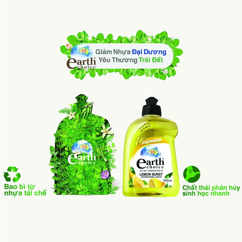 Nước rửa chén đậm đặc Earth Choice hương chanh 500ml