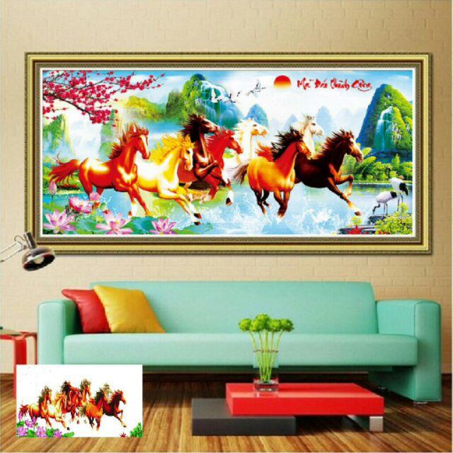 Tranh đính đá 8 con ngựa Mã Đáo Thành Công ABC LV030 - Chưa đính