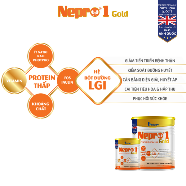 Sữa Nepro 1 Gold 400g dành cho người bệnh thận chưa chạy thận và kèm tiểu đường - VitaDairy