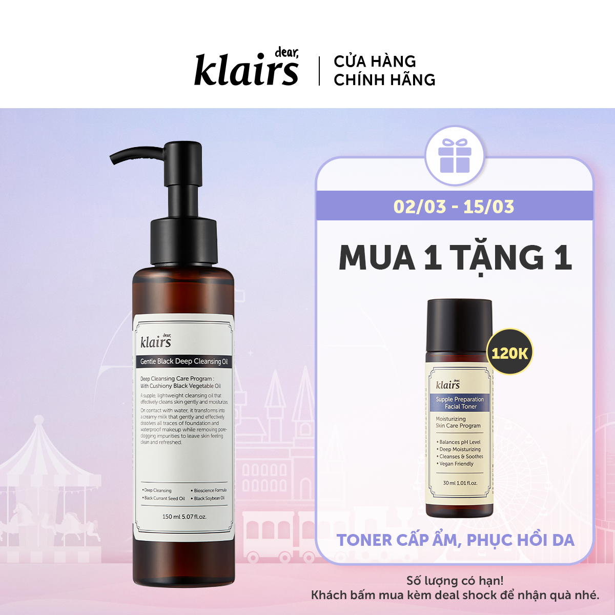 Dầu tẩy trang Dear Klairs Gentle Black Deep Cleansing Oil150ml