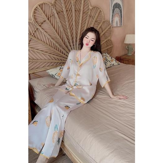 Đồ bộ Lụa Satin sóng dài cộc, tiểu thư xinh xắn