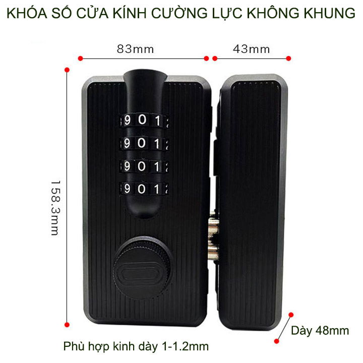 Khóa số cửa kính cường lực thông minh mở bằng 4 mã số có thể thay đổi được, lắp đặt không cần khoét lỗ kính