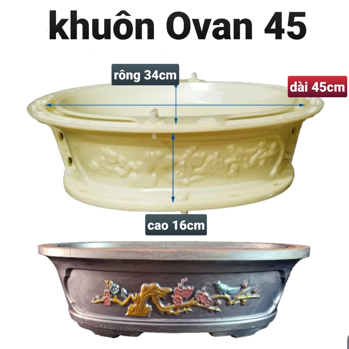 Khuôn đúc chậu cảnh ôvan 45 có lòng trong