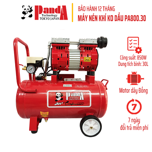 Máy nén khí không dầu Panda PA800/30, Bình 30L, Công suất 850W, Chạy không dầu