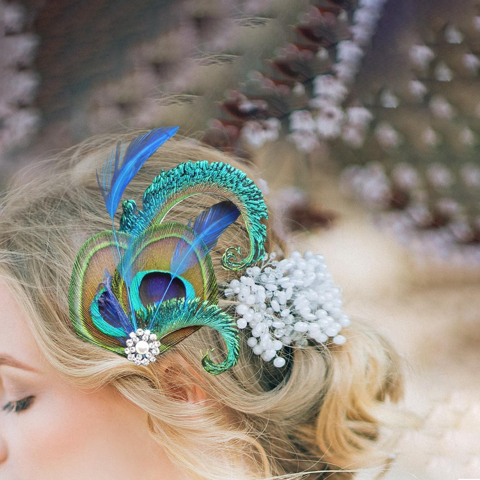 2X 1920s  Feather Headband Women 20s Accessories Bridal Headpiece  Beige