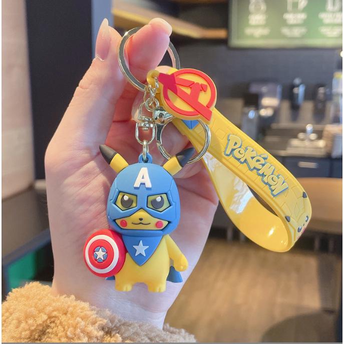 Móc khóa Pokemon Avenger Iron Man, Captain, Wakanda, Dr Strange, Spider Man PVC Loại Tốt