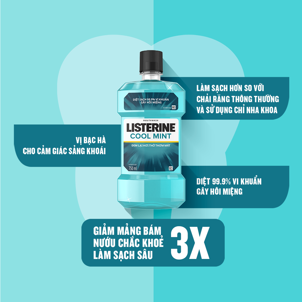 Bộ Đôi Nước Súc Miệng Hương Bạc Hà Listerine Cool Mint (750ml/ Chai) - 8850007800071