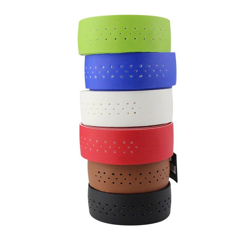 Bicycle Handlebar Tape Mountain Road Bike PU Leather Perforated Belt With 2 Plugs Breathable Handle Bar Wrap Straps RR7188