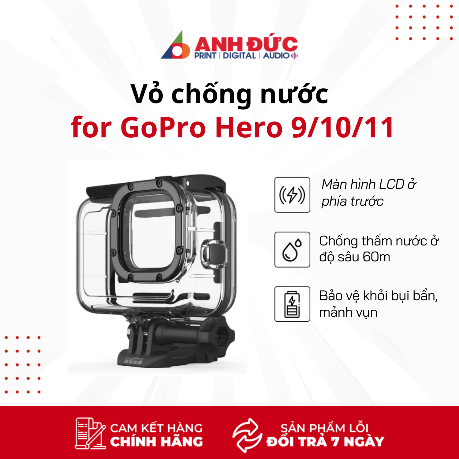 VỎ CHỐNG NƯỚC GOPRO HERO 10 / GOPRO HERO 9 BLACK - HÀNG CHÍNH HÃNG