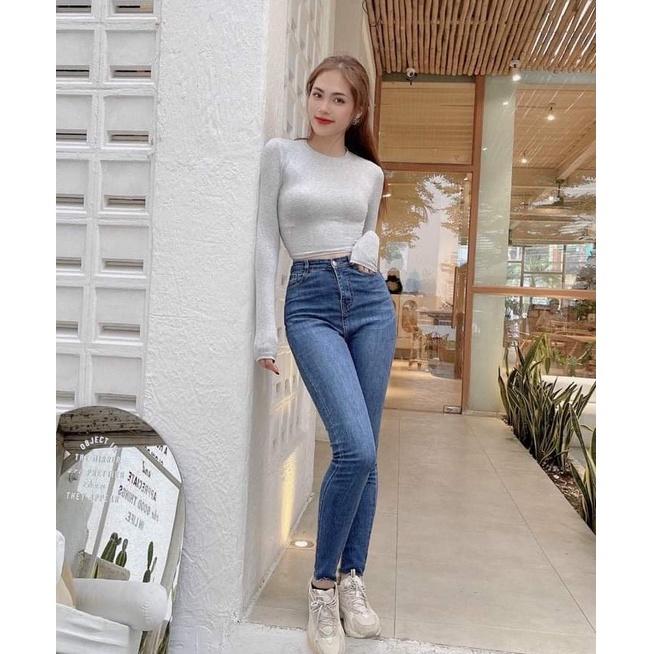 Áo nữ Croptop Tay dài BODY size 40-53kg Chất Borip Lụa Mỏng Mịn Mát, Freesize 53kg Ảnh Thật 100