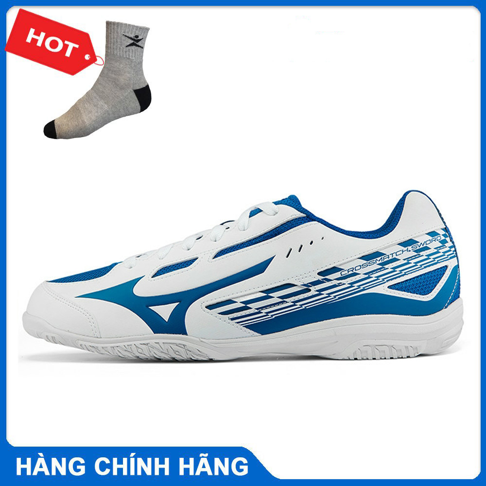 Giày bóng bàn CROSSMATCH SWORD Mizuno 81GA213027 đủ size cả nam và nữ mà trắng xanh-tặng tất thể thao bendu