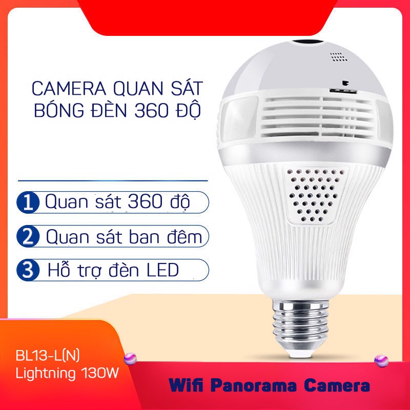 Camera quan sát 360 hình bóng đèn Wifi Panorama Camera Aturos B13LN, Lightning 130W, kết nối không dây - Hàng nhập khẩu