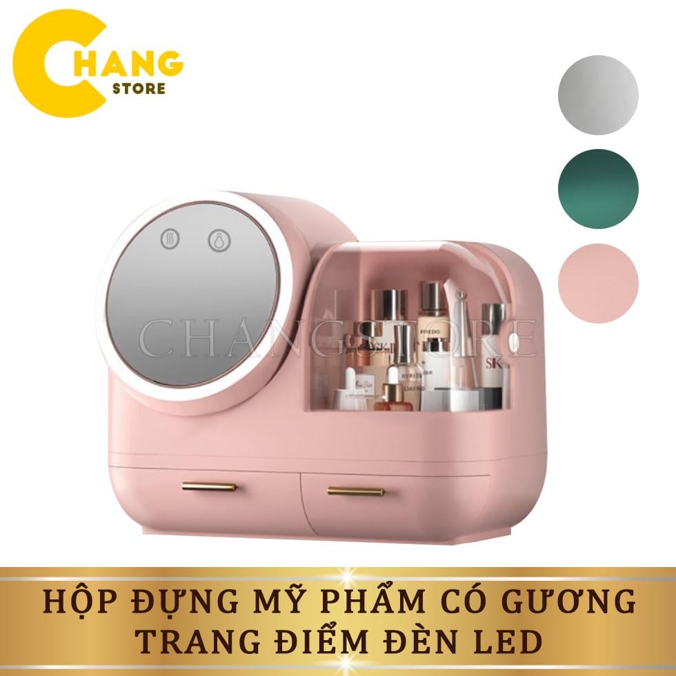 Kệ đựng đồ trang điểm, Hộp đựng mỹ phẩm nhập khẩu Kèm gương, đèn LED, quạt - Hàng cao cấp