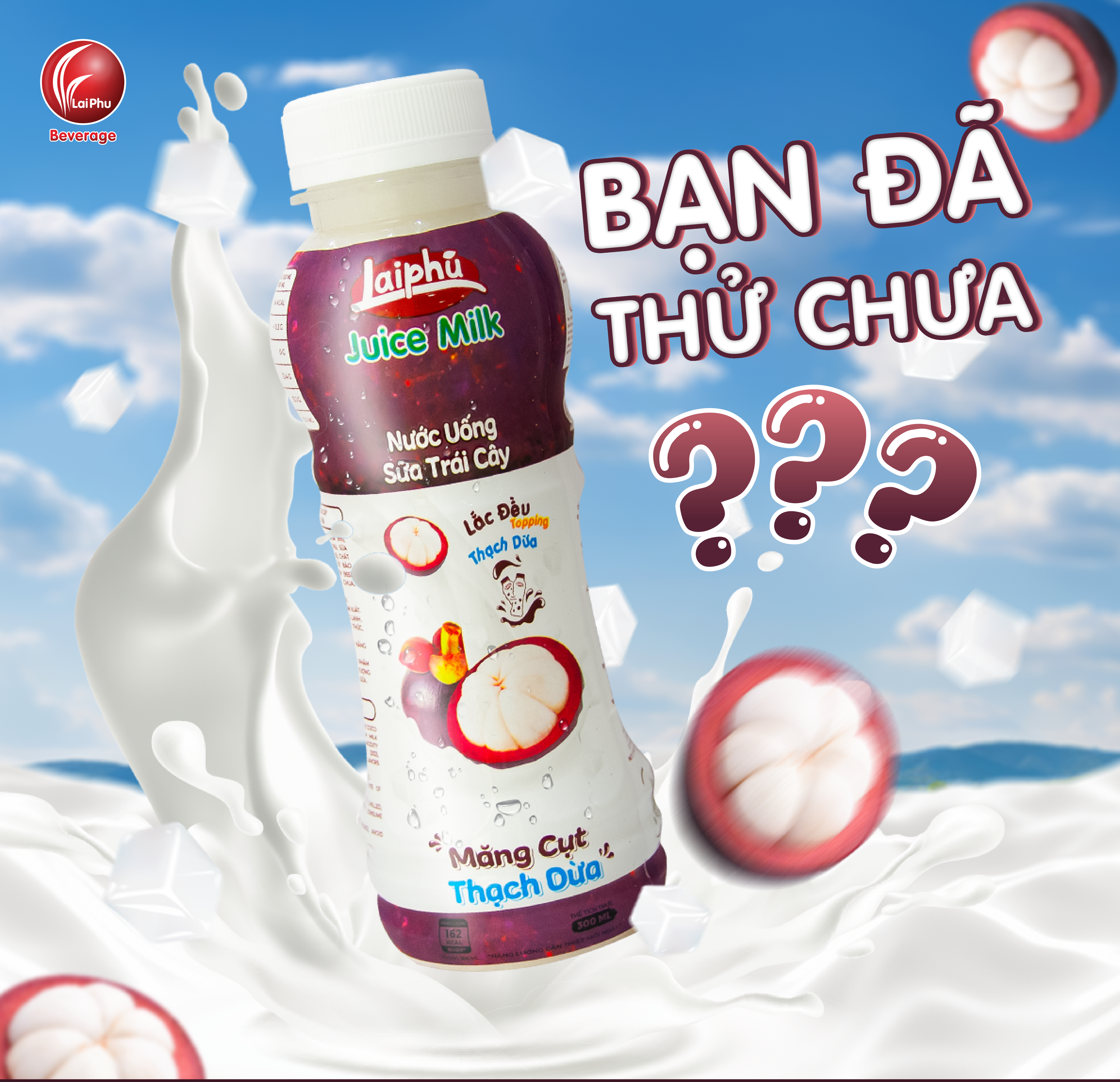 Sữa Trái Cây Măng Cụt Thạch Dừa Lai Phú Chai 300ml - Lốc 6 Chai