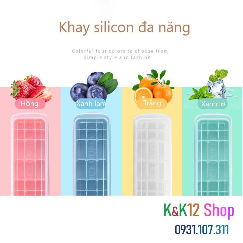 Khay làm đá silicon 24 ngăn có nắp đậy. Khay đá silicon hình tròn, vuông, trái tim, ngôi sao