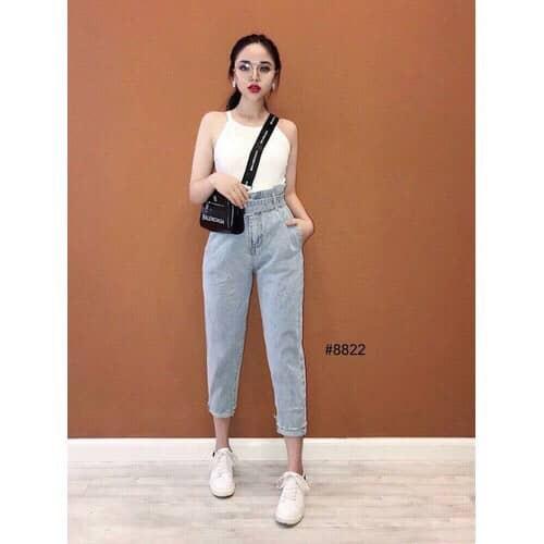 QUẦN BAGGY JEAN NỮ( KÈM ẢNH THẬT ) THẮT ĐAI TRẺ TRUNG MÀU XANH NHẠT SANG TRỌNG TB10