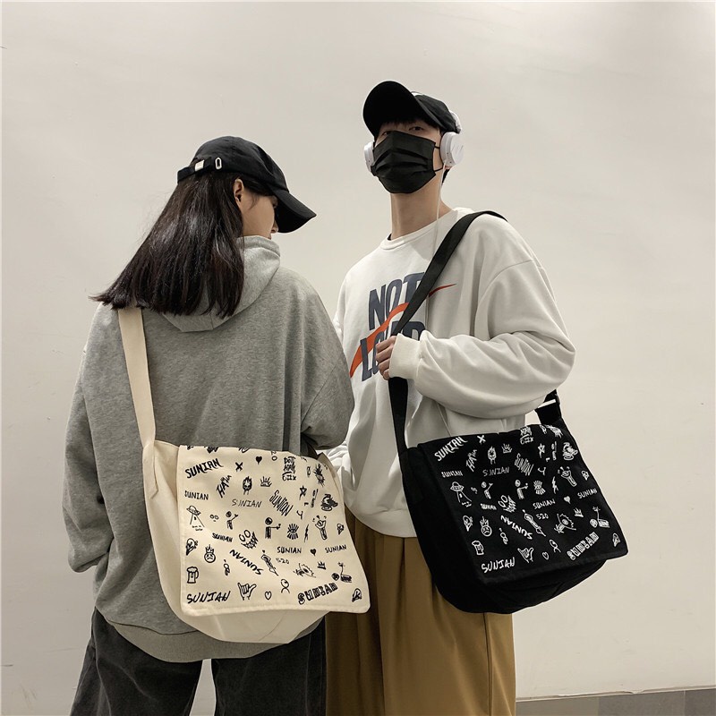 Túi Tote Canvas Vải Đeo Chéo Khóa Kéo