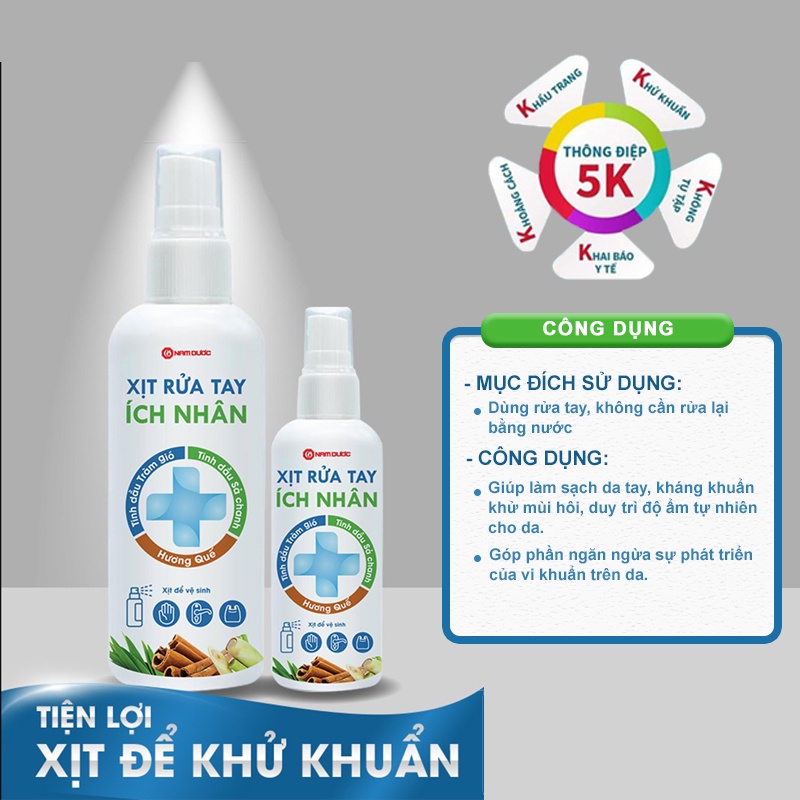 Xịt rửa tay Ích Nhân dịu nhẹ, an toàn, diệt vi khuẩn, khử mùi hôi