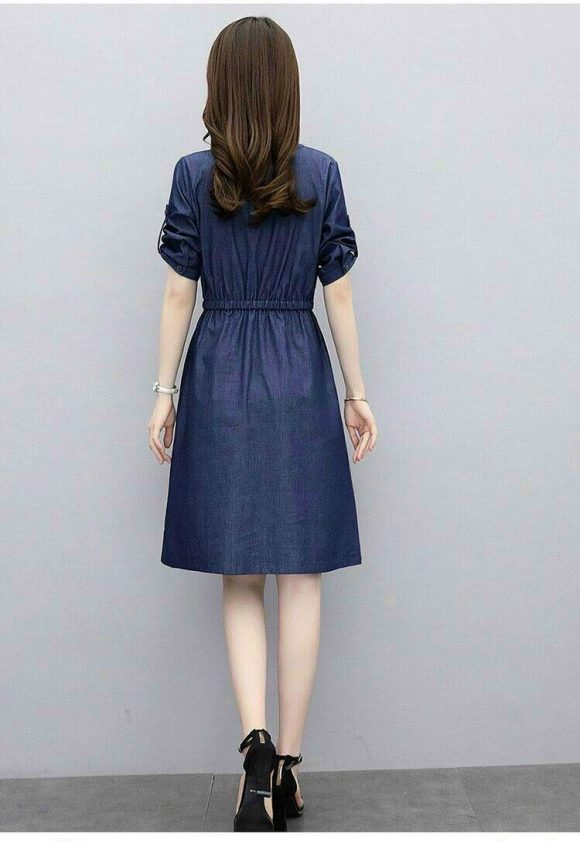 ĐẦM JEAN NGỰC PHỐI TÚI EO RÚT D792