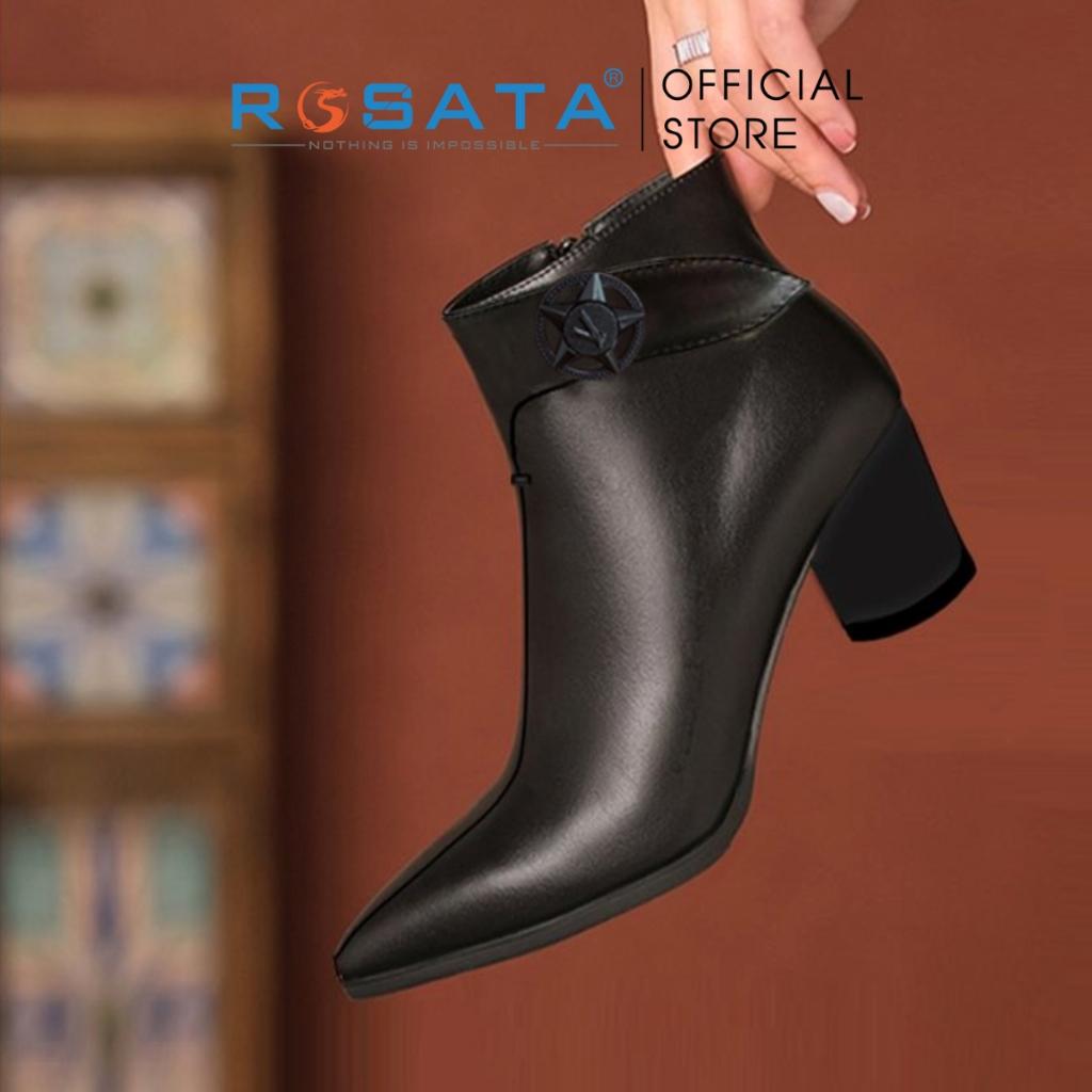 Giày bốt nữ ROSATA RO372 cổ cao mũi nhọn khóa kéo hông gót vuông cao 4cm xuất xứ Việt Nam - Đỏ, Đỏ