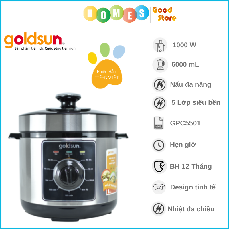 Nồi Áp Suất Điện GOLDSUN GPC5501 Dung Tích 6L Công Suất 1000W - Hàng Chính Hãng