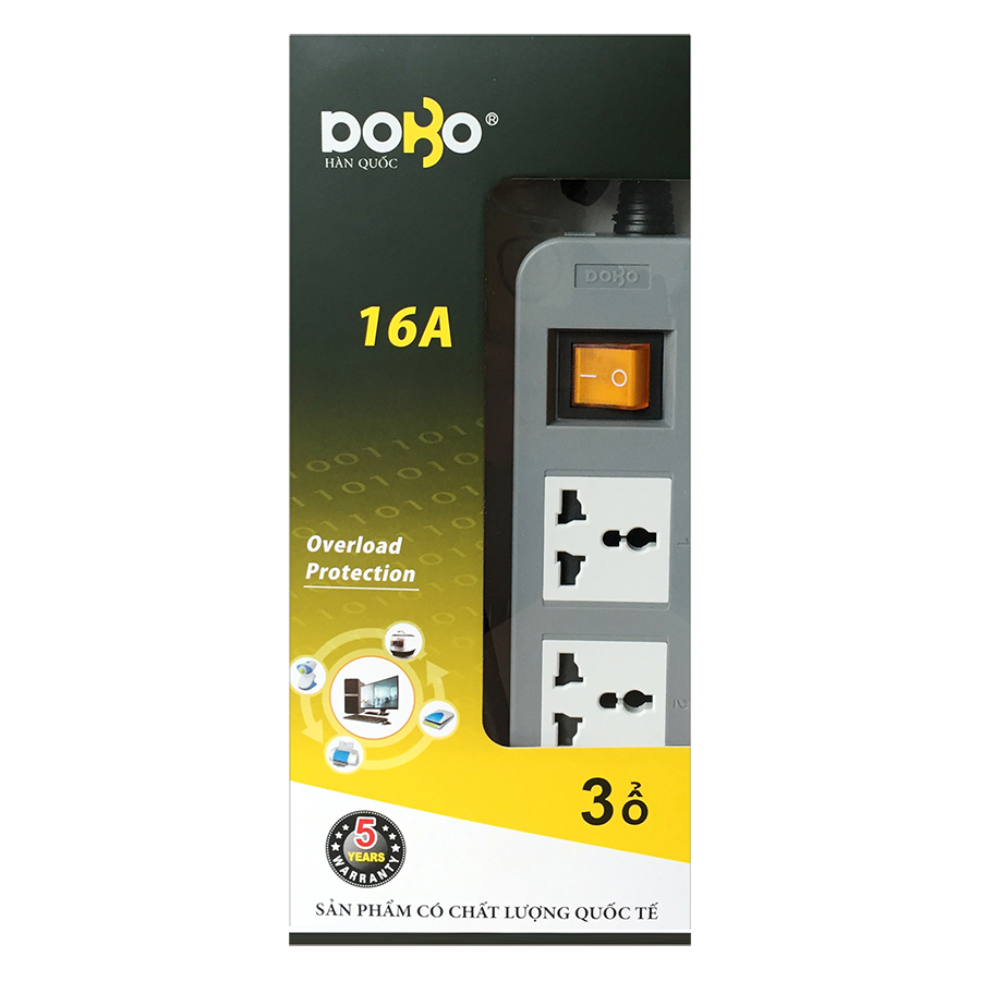 Ổ Cắm Dài 5 Ổ Cắm Dobo Electric Korea (16A - 3m) - Trắng