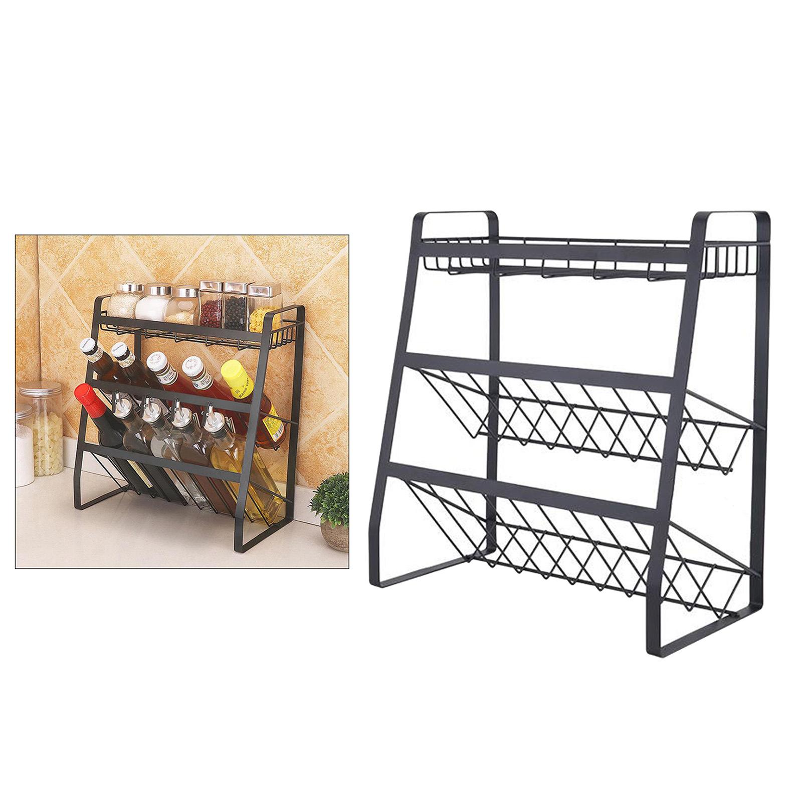 3 Tier Stainless Steel Spice Rack Organizer Kitchen Standing Seasoning Bottle Shelf Spice for Vegetable Fruit Food Storage Basket Rack Organizer