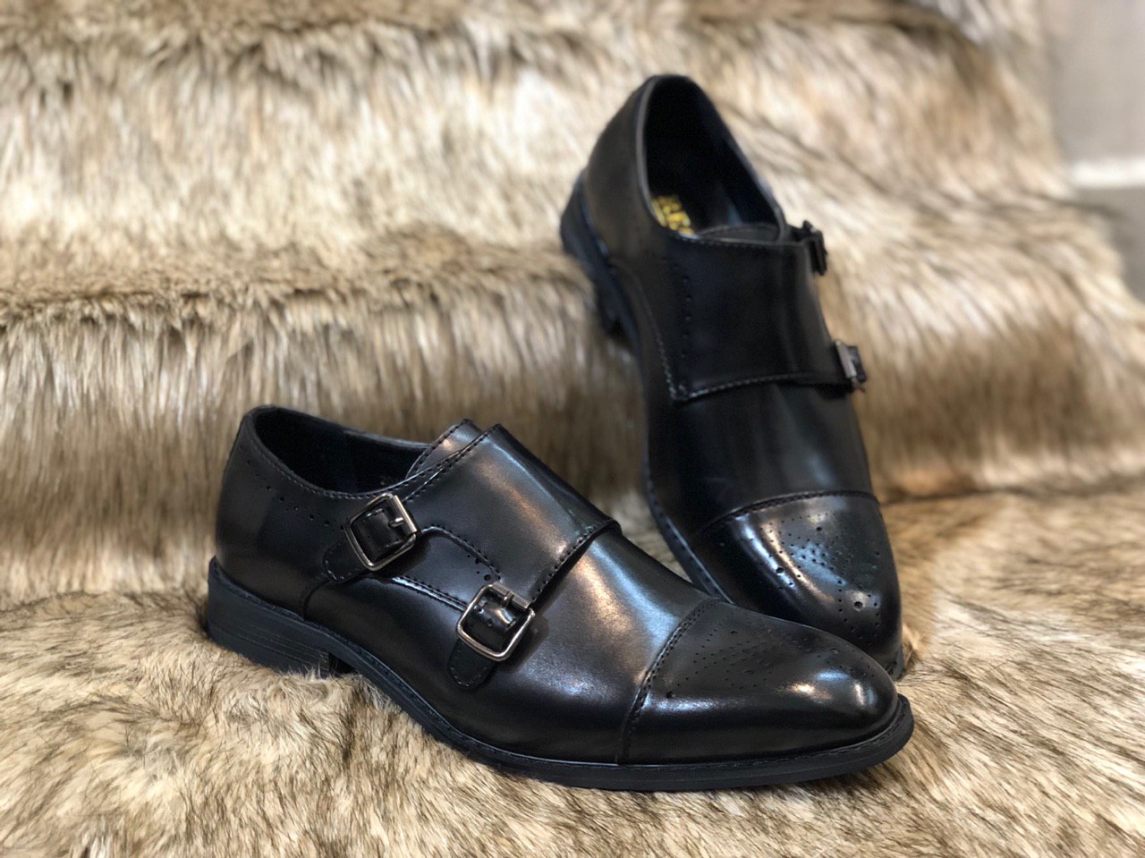 Giày Tây Quý Ông, Giày Tây Thanh Lịch - Monkstrap 2 Black - Da Bò Thật, Không Dây, Đế Gỗ