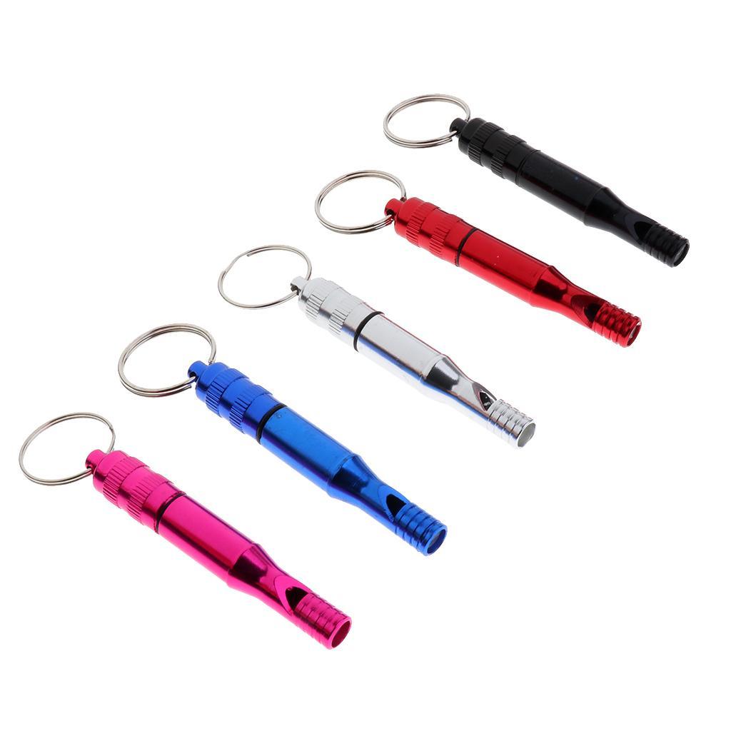 5pcs Aluminum Alloy Emergency Safety Whistle with Waterproof Compartment & Key Ring for Outdoor Hiking Travel Camping Boating