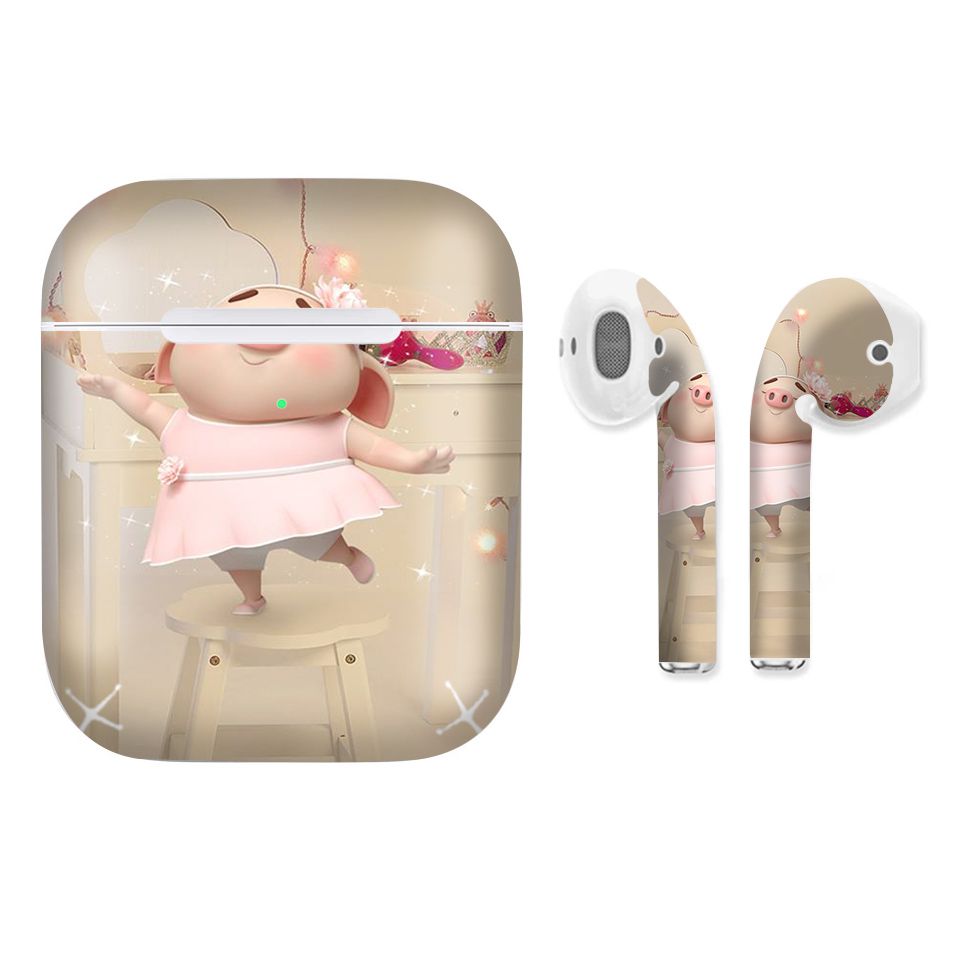 Miếng dán skin chống bẩn cho tai nghe AirPods in hình Heo con dễ thương - HEO2k19 - 010 (bản không dây 1 và 2)