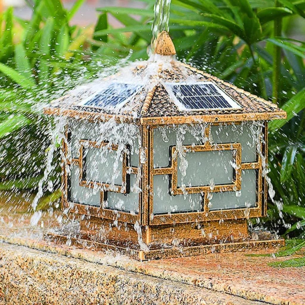Đèn Trụ Cổng Năng Lượng Mặt Trời, Kết Hợp Dùng Điện 220V Chống Nước Cao Cấp Kích thước 30x30