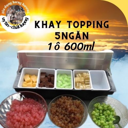 Khay topping có 5 ngăn nhựa, dụng cụ pha chế
