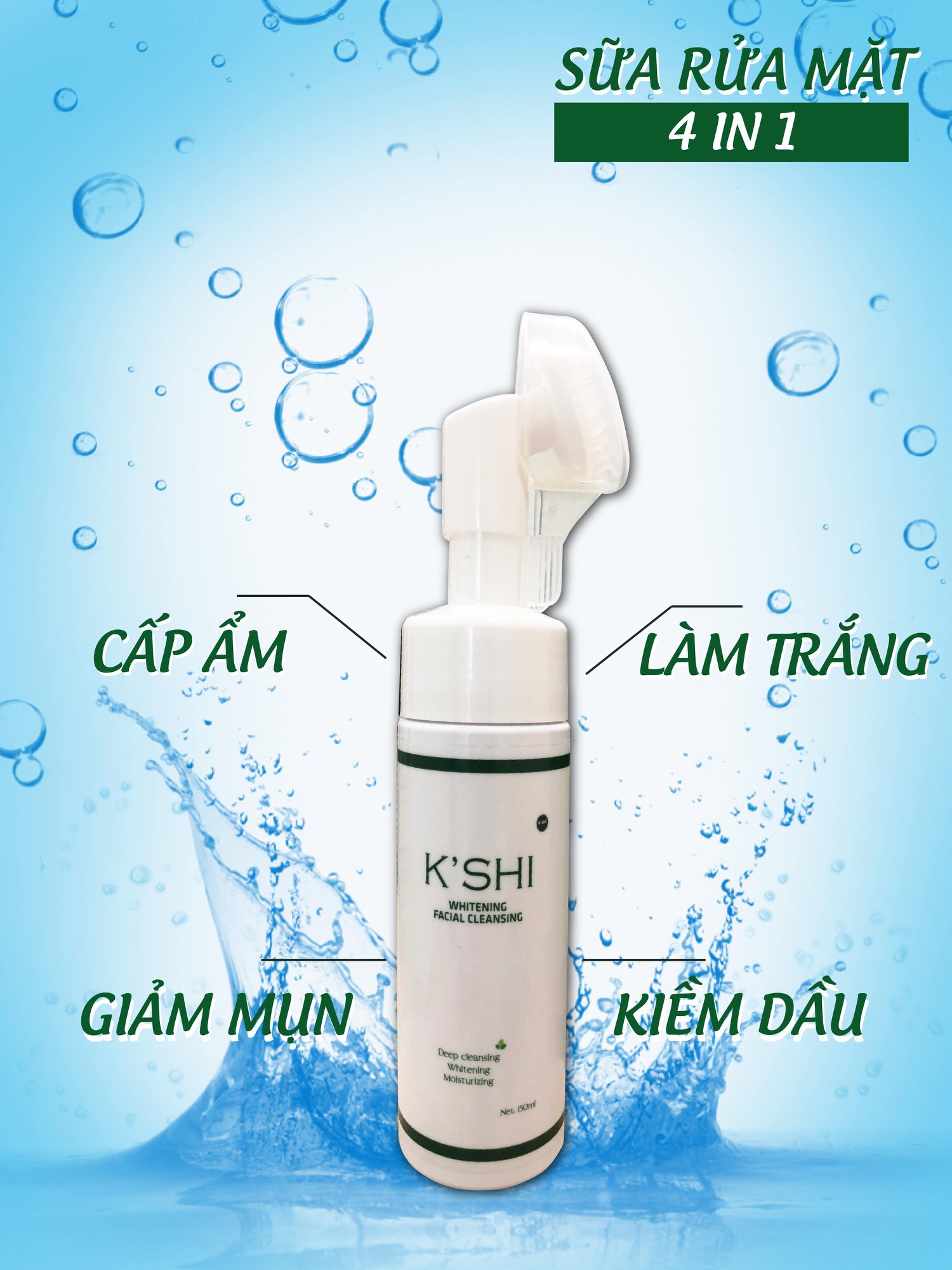 Sữa Rửa Mặt K'shi Có Đầu Cọ Massage Tạo Bọt, Làm Sạch Sâu Bụi Bẩn Bã Nhờn Ngăn Ngừa Mụn, Dưỡng ẩm Trắng Sáng Da Kshi