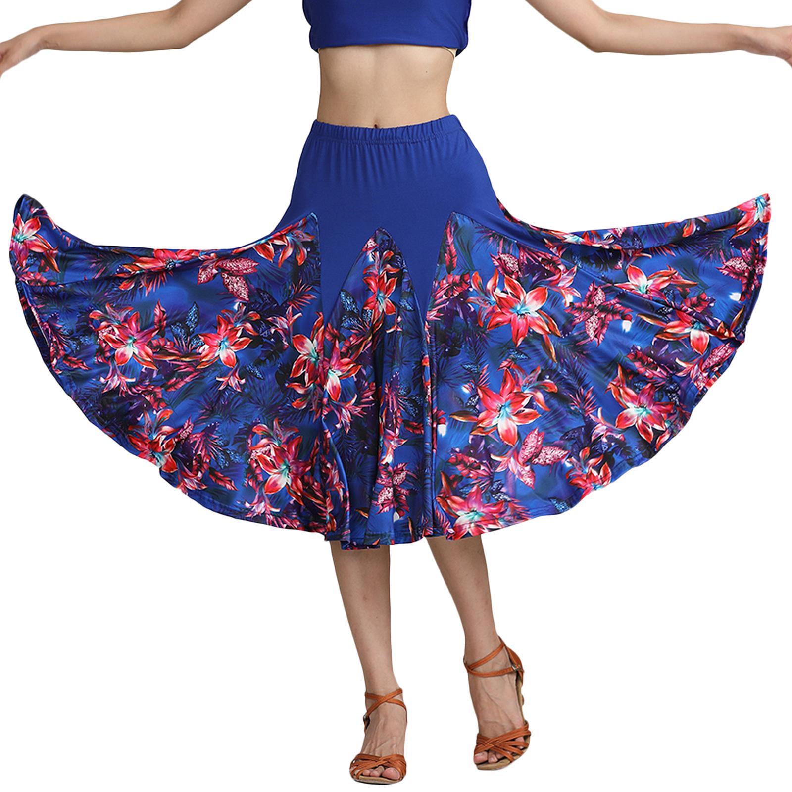 Women Latin Ballroom Dance Skirt Waltz Flamenco Skirts Red