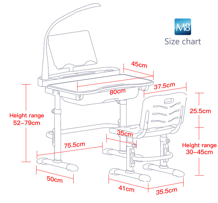 Bộ bàn học thông minh chống gù chống cận D18 màu hồng ( Kích thước: Mặt bàn rộng 80cm, cao 77cm )