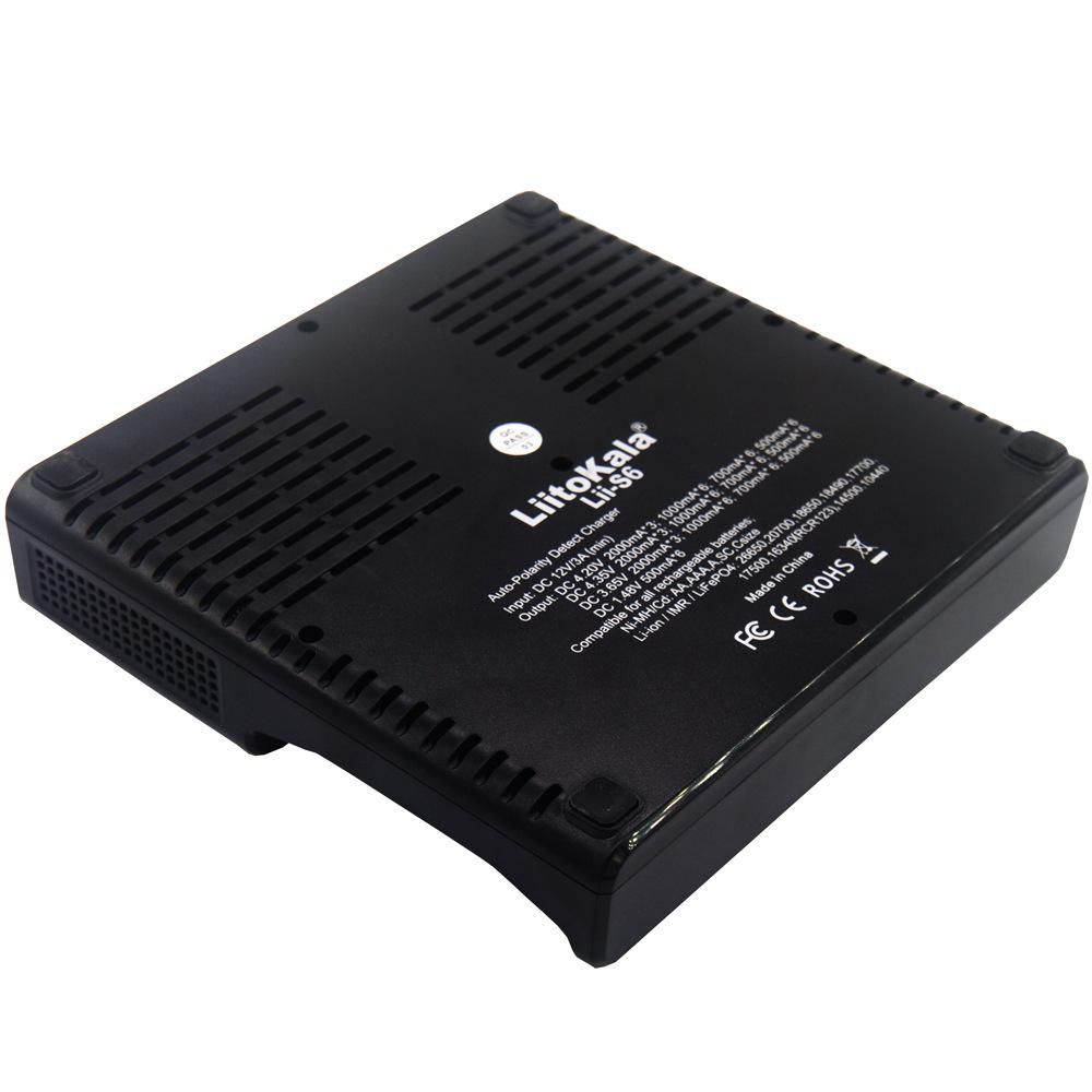 Bộ sạc pin LiitoKala Lii-S6 6 khe cắm 4 dòng điện Tự động phát hiện phân cực cho 18650 26650 21700 32650 Pin AA AAA - Phích cắm của Hoa Kỳ