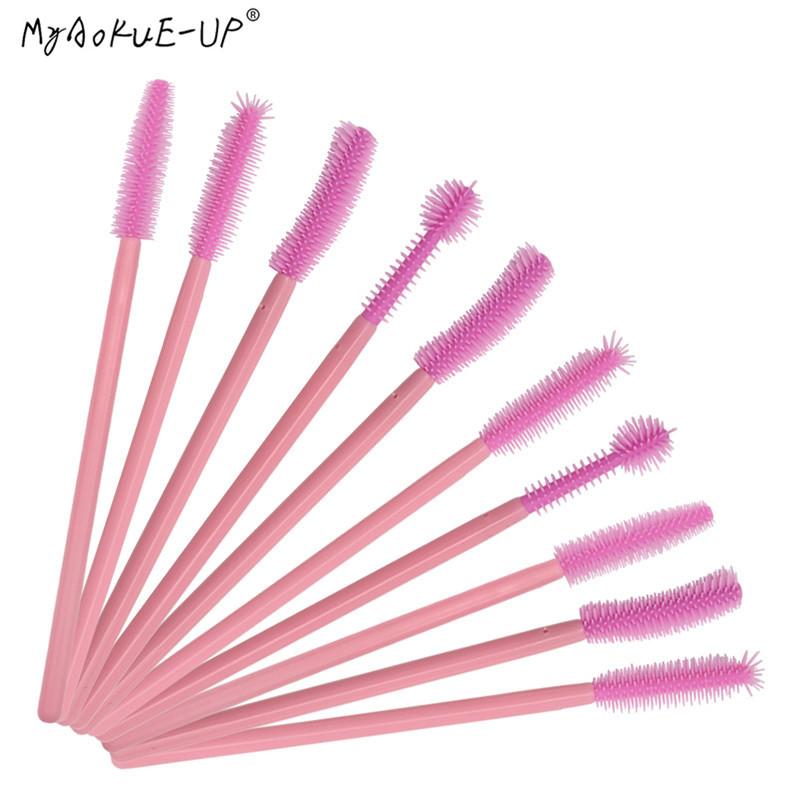 200 Cái/lốc Đầy Đủ Silicon Hồng Kẹp Mi Eyelash Bàn Chải Cho Cây Nối Mi Trang Điểm Mắt Lash Mascara Hoa Dây Applicator