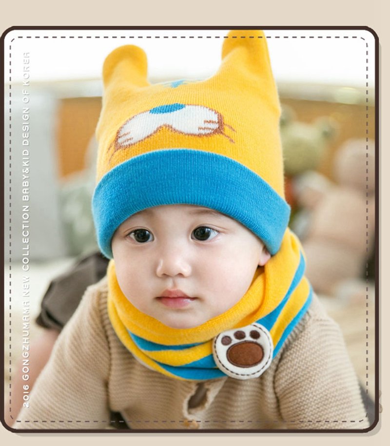 Set mũ len liền khăn mẫu Tiger có tai cho bé trai bé gái