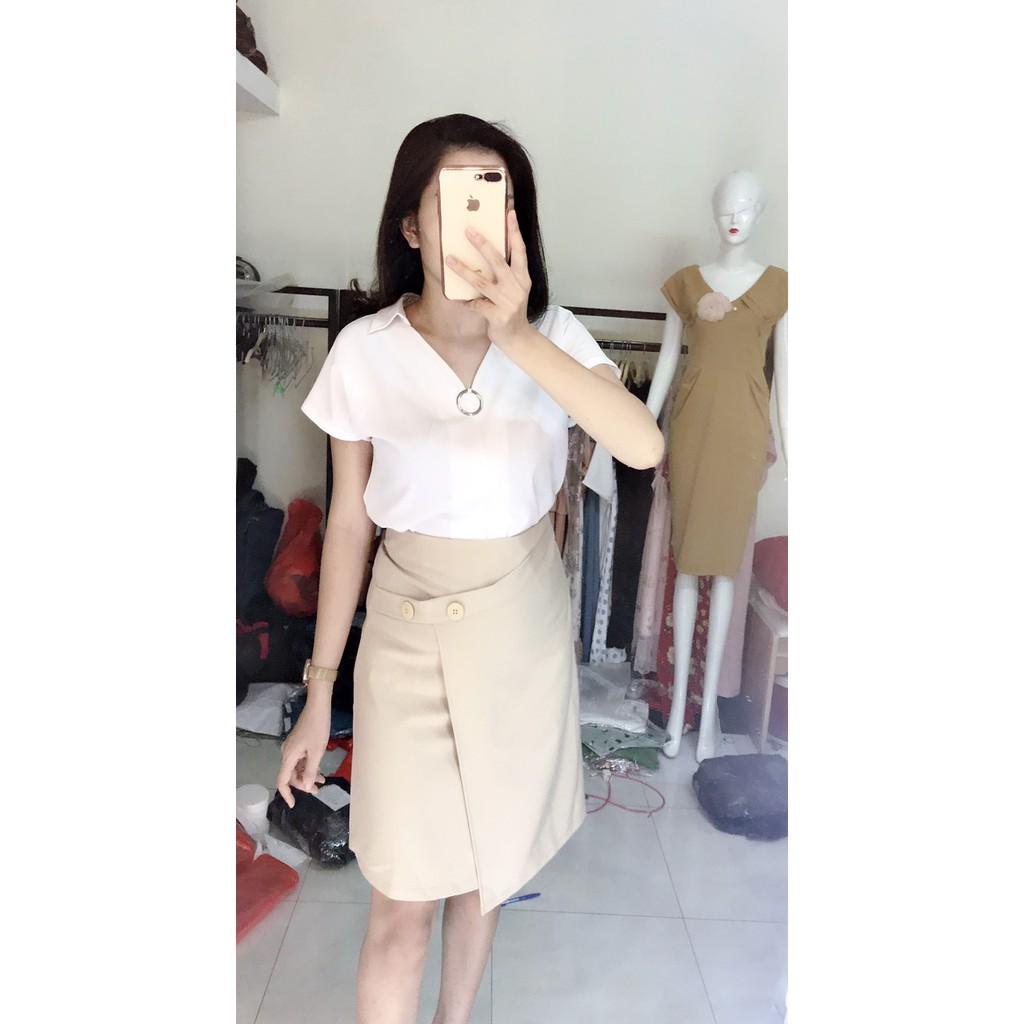 Chân váy chữ A lưng cao 2 tà vạt lệch chất đẹp mềm mát