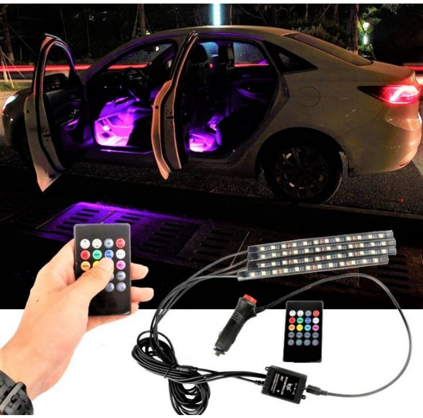 SIÊU CHẤT VỚI BỘ 4 THANH ĐÈN LED TRANG TRÍ XE MÁY VÀ ÔTÔ NHÁY THEO NHẠC CÓ ĐIỀU KHIỂN TỪ XA LOẠI TỐT ĐẸP