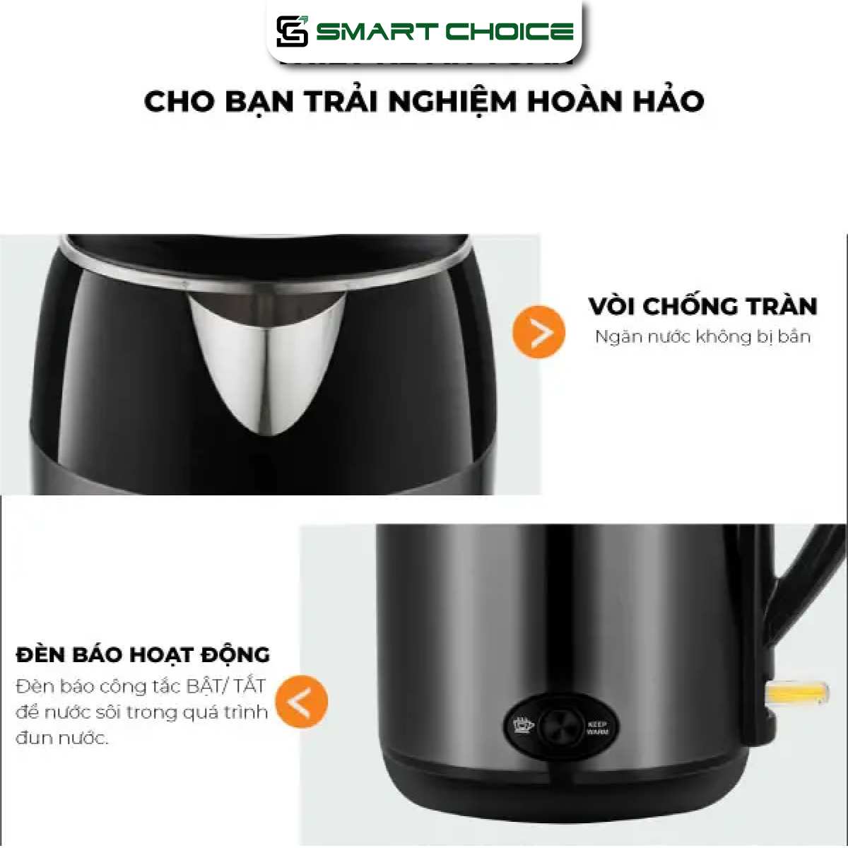 Ấm Siêu Tốc SMARTCHOICE SCG-K004 1.8L Có Nút Giữ Ấm Tiện Lợi, Công Nghệ Sôi Nhanh BH 18 Tháng Hàng Chính Hãng