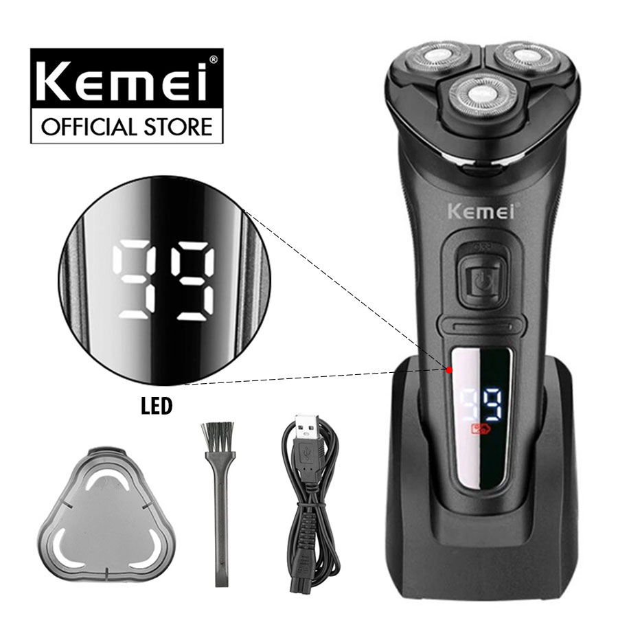 Máy cạo râu khô và ướt KEMEI KM-2805 chống thấm nước IPX7 công suất mạnh 5W pin trâu sạc USB nhanh trong 1 giờ tặng kèm đế đỡ cất giữ máy tiện lợi - hãng phân phối chính thức