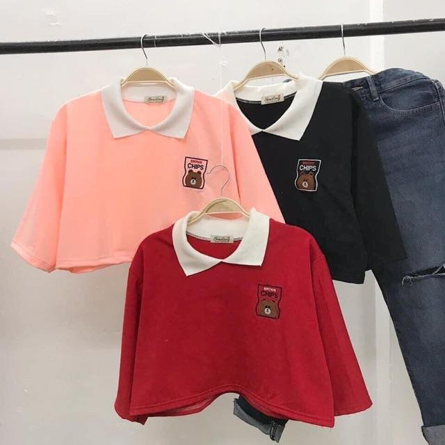 ÁO POLO CROPTOP THÊU TEDDY