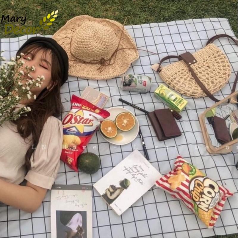 Khăn tấm trải du lịch chụp ảnh picnic, trải bàn ăn kẻ caro bằng nhựa PVC chống thấm nước gấp gọn tiện dụng