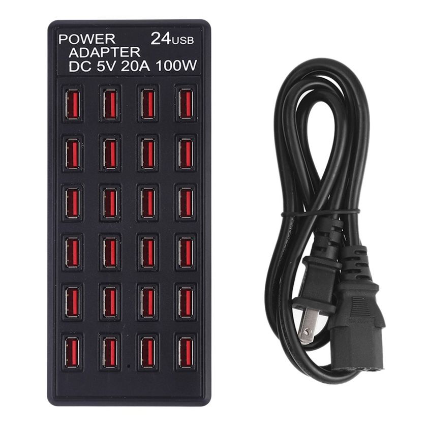 Bộ Sạc 24 Cổng USB 5V-20A 100W tương thích  với tất cả các nhãn hiệu thiết bị kỹ thuật số (tặng kèm đầu đọc thẻ nhớ cao cấp)