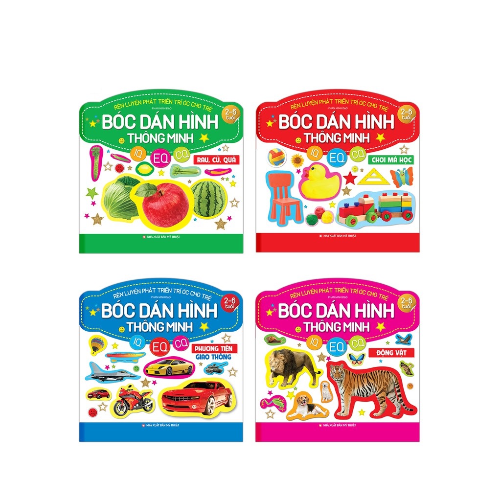 Sách - Combo  bóc dán hình thông minh IQ-EQ-CQ Động vật, Rau củ quả, chơi mà học, phương tiện giao thông