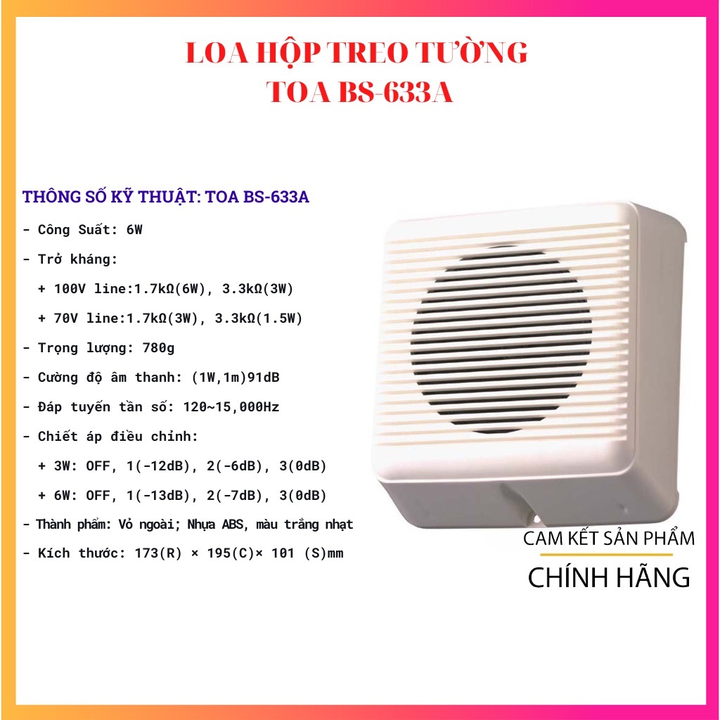 Loa hộp treo tường 6W TOA BS-633A - Hàng Chính Hãng